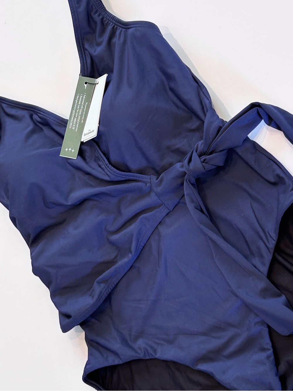 Hermoza Karen Navy Blue One-Piece V-neck Wrap Side Tie Swimsuit Women’s 8 NEW - Picture 5 of 16